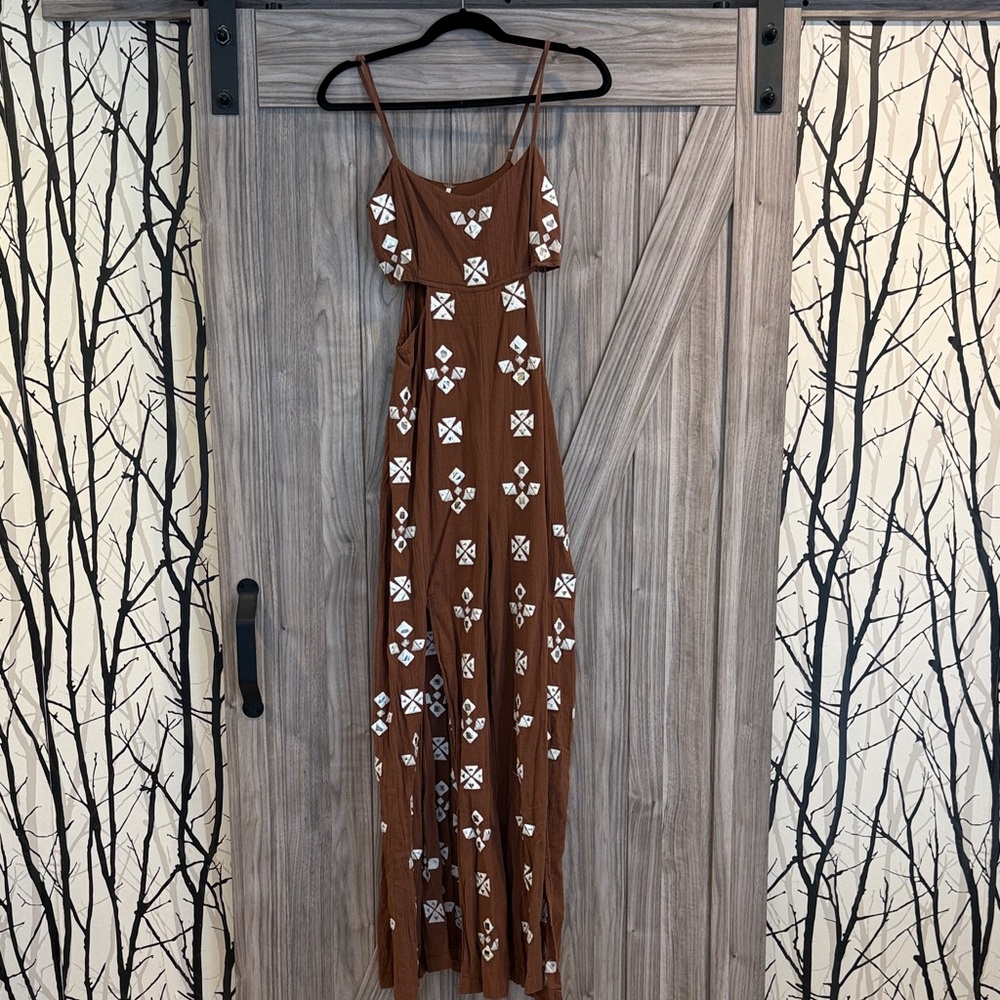Free people Brown Sleeveles jumpsuit  with White Accents